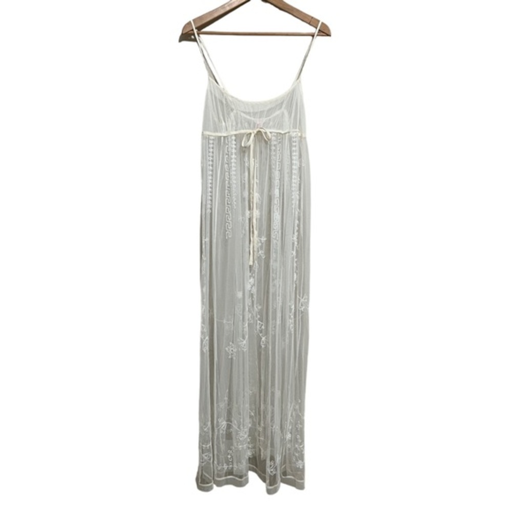 Vintage Victoria's Secret Sheer White Long Embroidered Mesh Nightgown Size Large